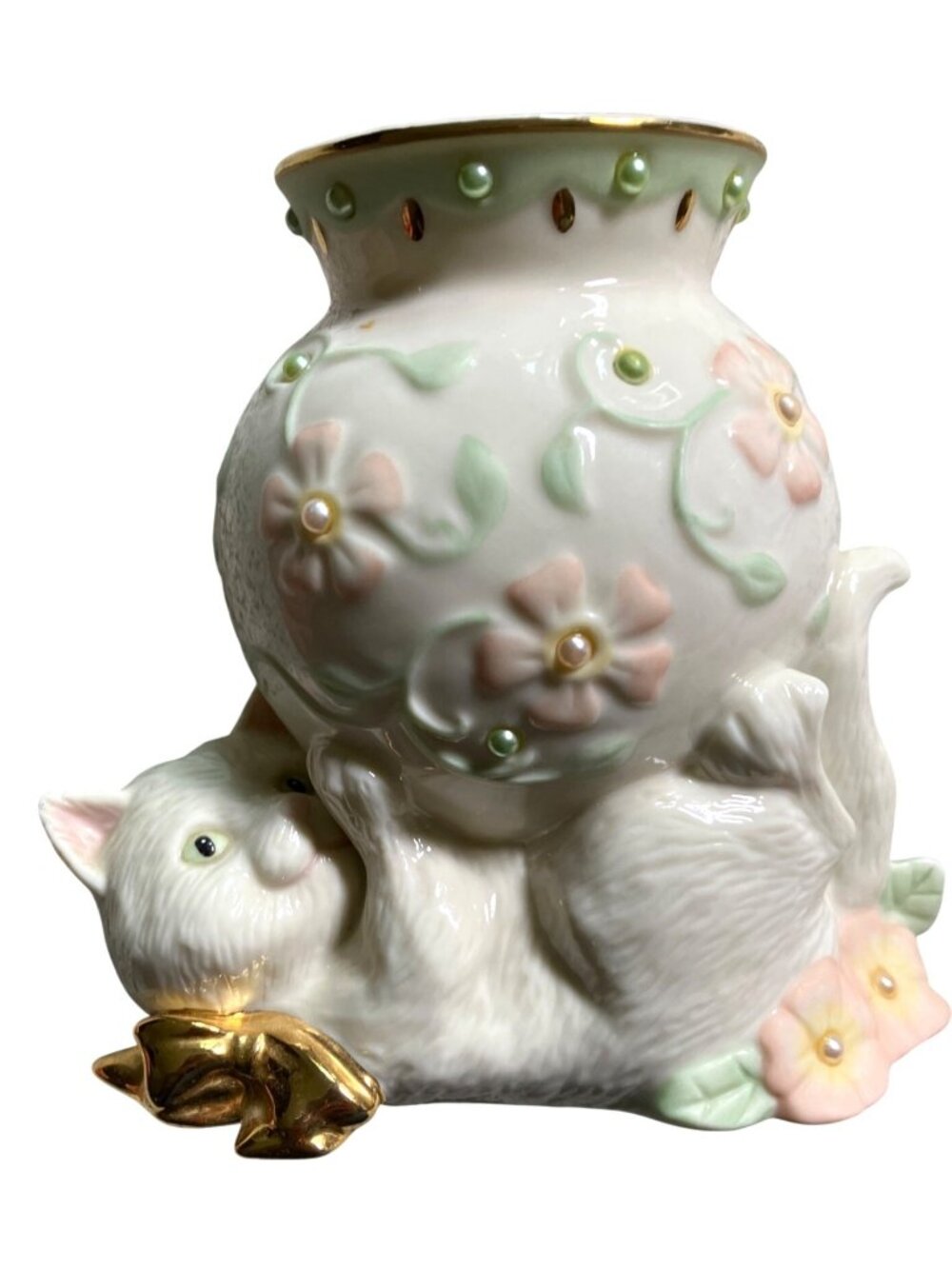 Lenox Petals & Pearls Cat Bud Vase With Floral and Gold Colored Accents - Picture 2 of 16